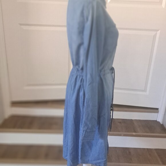 CHOUYATOU Denim Dress Long Sleeve draw string waistband Snap Down XL NWT - Picture 6 of 9